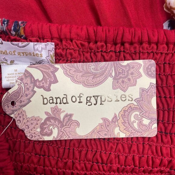 Band Of Gypsies Womens Red Floral Lace-Up Maxi Dress Off Shoulder Sz M - New - Picture 7 of 10
